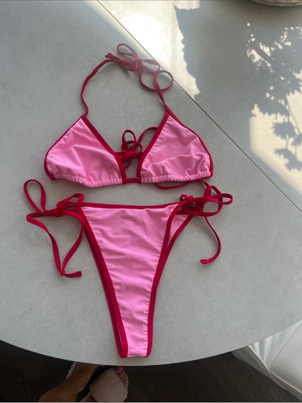 Pink & Red Triangle Bikini Set - Swimwear